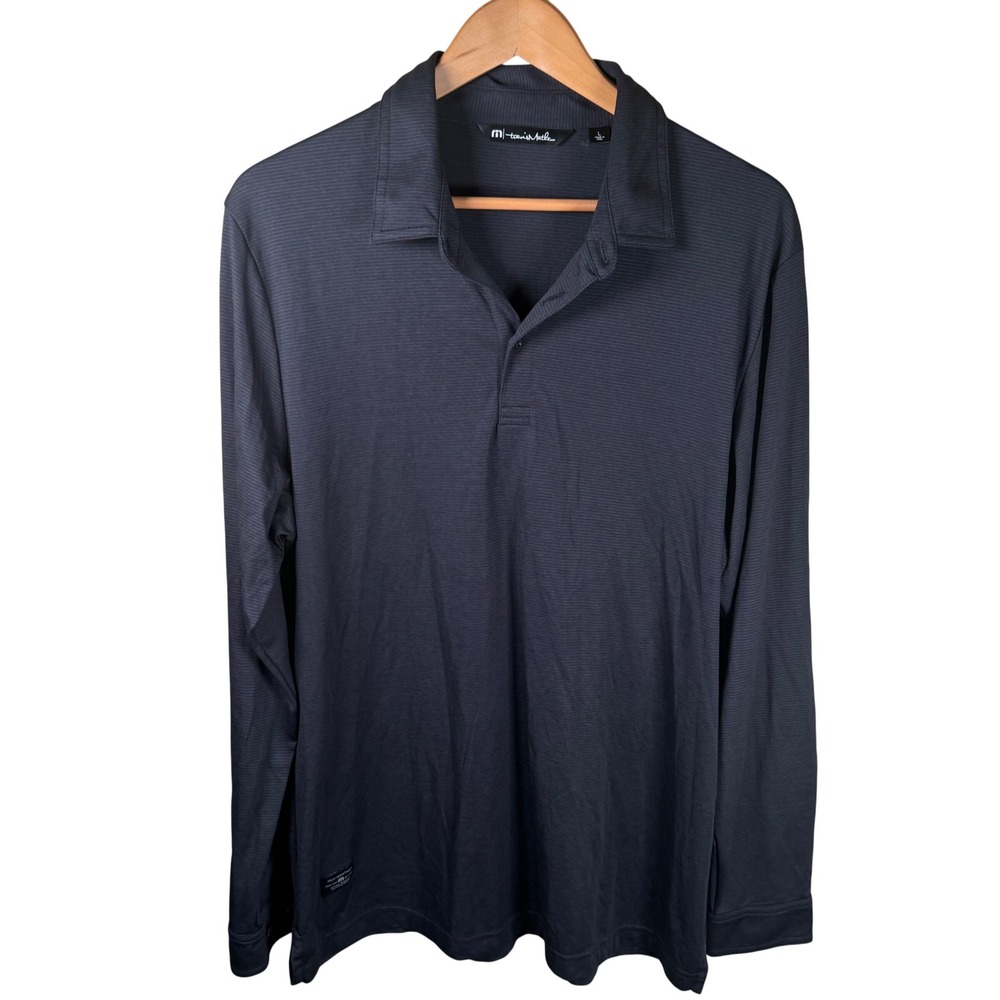 Travis Mathew Long Sleeve Polo Mens Large Gray Micro Stripe Golf Performance